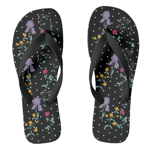 Tongs Fleur noire blanche Polka Dot (Semelle)