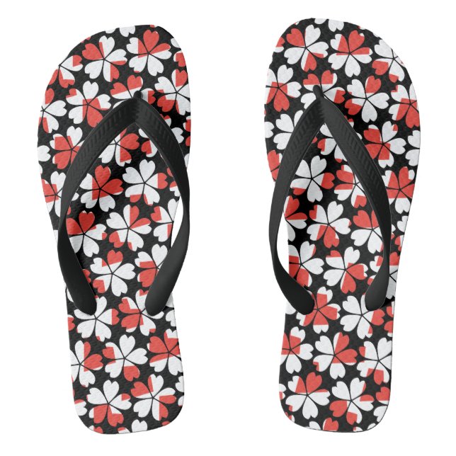Tongs Fleurs blanches rouges mignons motif (Semelle)