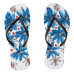 Tongs Fleurs bleues et blanches