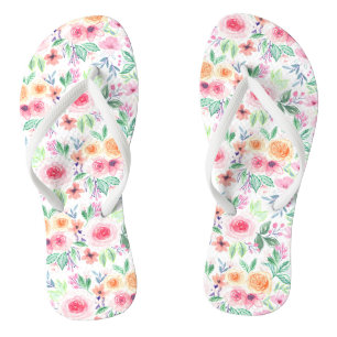 Tongs Fleurs d'aquarelle et feuilles