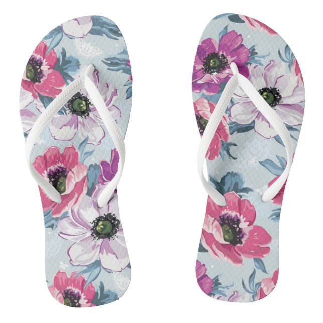 Tongs Fleurs de couleur élégantes motif sur bleu (Semelle)
