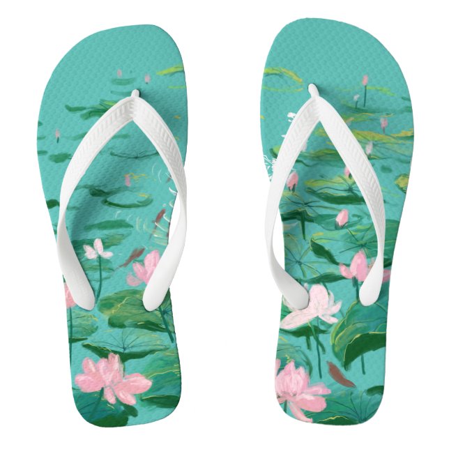 Tongs Fleurs de Lotus rose Vert Feuille Floral Garden Fl (Semelle)