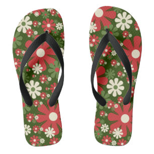 Tongs Fleurs de Noël rétro 60s les années 70 esthétique 