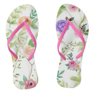 Tongs Fleurs de pêche violettes roses et verdure