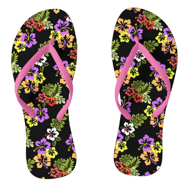 Tongs Fleurs d'Hibiscus colorées en noir (Semelle)