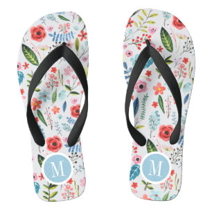 Tongs Fleurs et feuilles tropicales mignonnes Motif bota