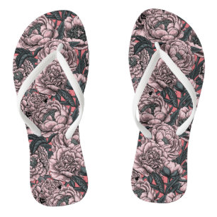 Tongs Fleurs et moisissures de pivoines roses