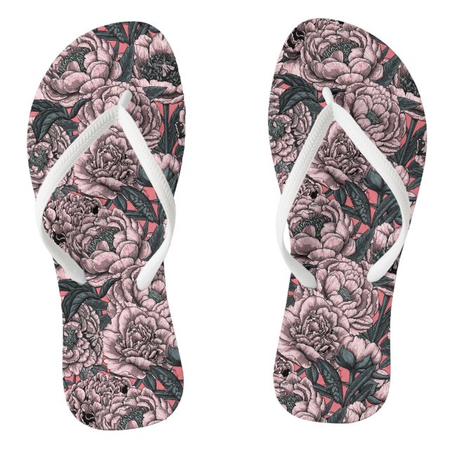 Tongs Fleurs et moisissures de pivoines roses (Semelle)