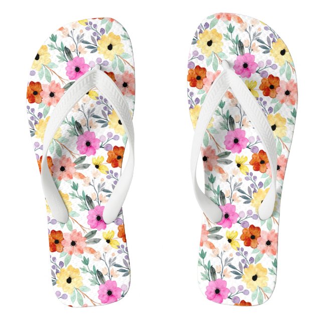 Tongs Fleurs florales roses, rouges, jaunes (Semelle)