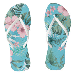 Tongs Fleurs Hawaiian Tropical Motif Bleu clair