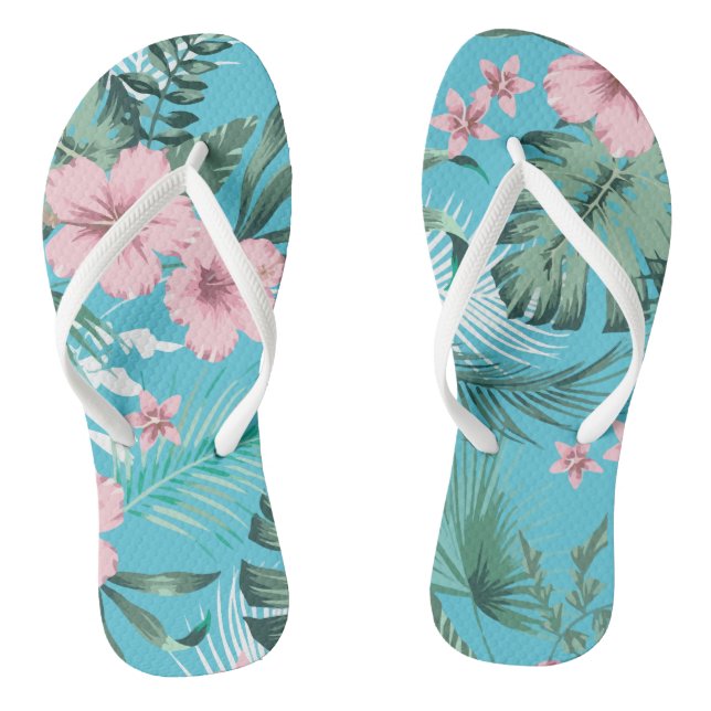 Tongs Fleurs Hawaiian Tropical Motif Bleu clair (Semelle)