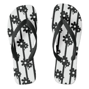 Tongs Fleurs Noires Modernes Avec Bandes Verticales Noir