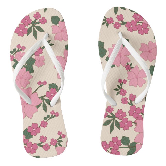 Tongs Fleurs Roses, Motif Floral, Motif De Fleurs (Semelle)