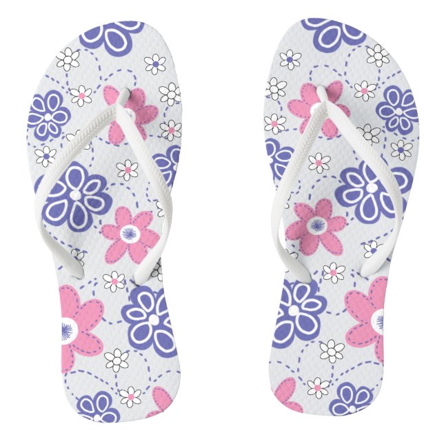 Tongs Fleurs roses Retro Periwinkle (Semelle)