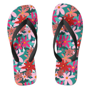TONGS FLEURS ROUGES