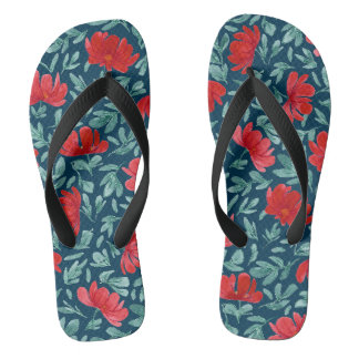 Tongs Fleurs rouges dessinées à la main sur arrière - pl