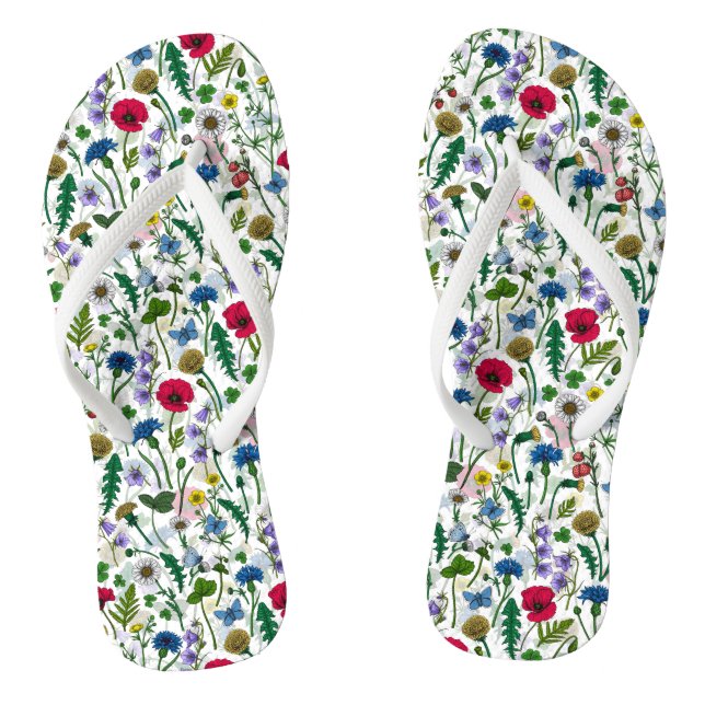 Tongs Fleurs sauvages sur blanc cassé (Semelle)