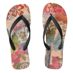 Tongs Fleurs vintages Hula Colorful Hawaiian Tropical