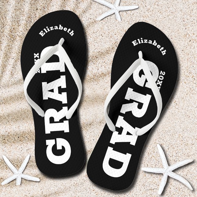 Tongs Flip Flop de la classe supérieure noire et blanche (Black and White Graduation Senior Class Flip Flops)