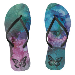 Tongs Flip-Flops adultes "Inkblots papillon rose-vert"
