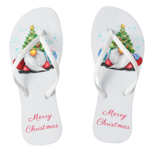Tongs Flip Flops de Noël Happy Gnome avec cadeaux