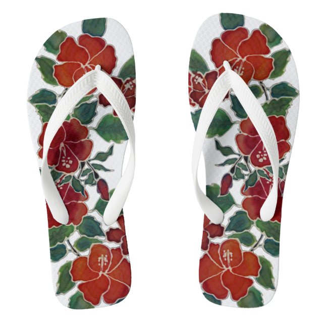 Tongs Flip Flops - Fleurs d'hibiscus rouges (Semelle)