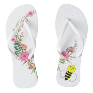 Tongs Flip Flops Floral Bumblebebe Fun