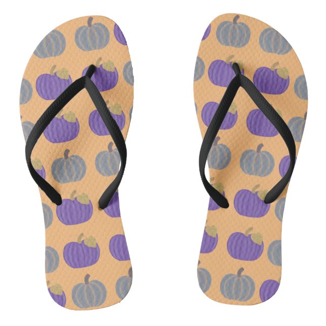 Tongs FlipFlops Motif d'automne violet et gris Citrouill (Semelle)