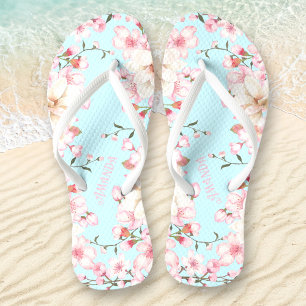 Tongs Floral Cerisier Nom Flamme rose Bleu Flip Flore