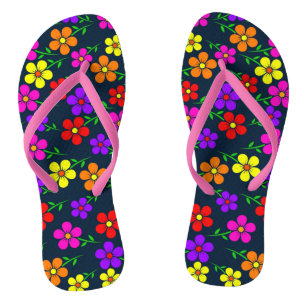 Tongs Floral Fleurs multicolores Motif Feuille