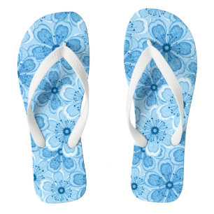 Tongs Floral Line Art Blanc N Bleu