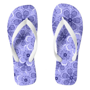 Tongs Floral Line Art White N Purple
