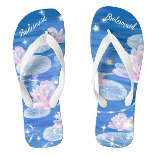 Tongs Floral Nénuphar Bleu Blanc Mariage Bridesmaid