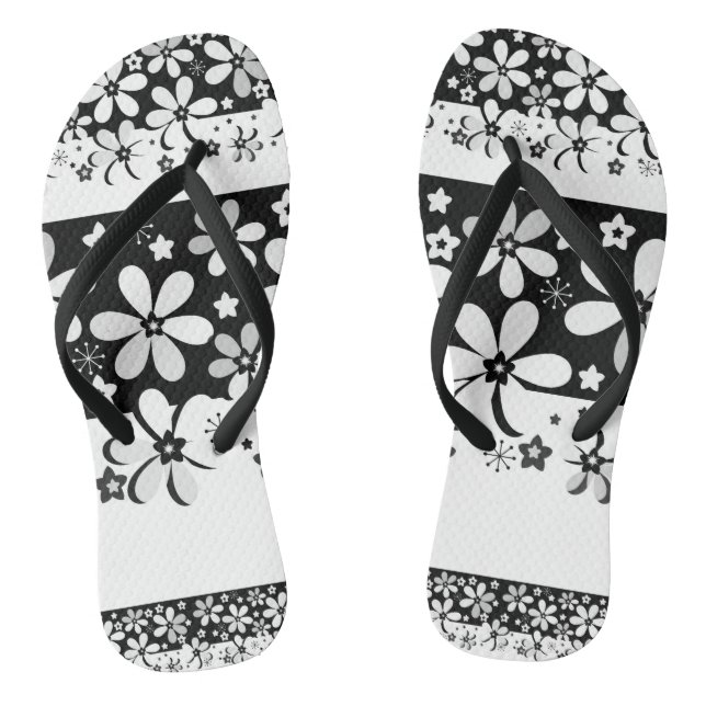 Tongs Floral noir et blanc (Semelle)