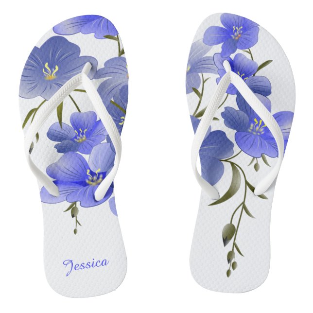 Tongs floraux personnalisés avec des fleurs bleues (Semelle)