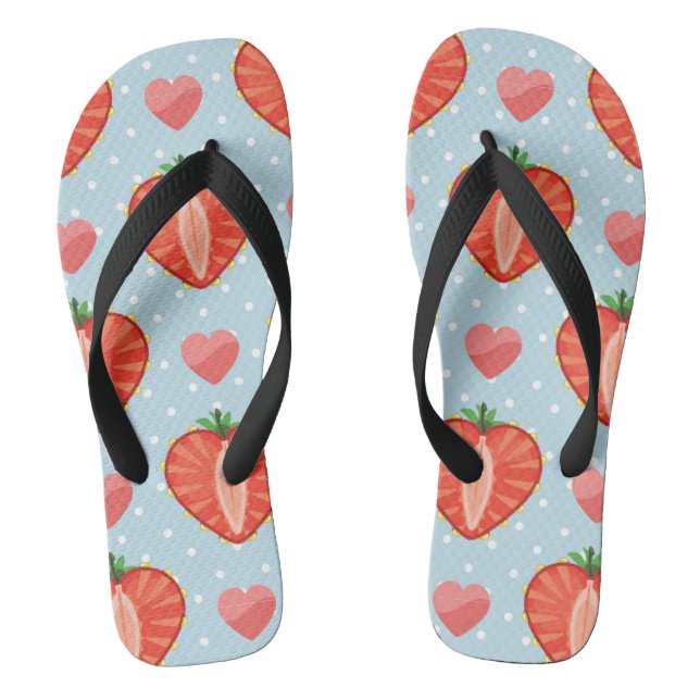 Tongs Fraises de coeur avec le pois et les coeurs (Semelle)