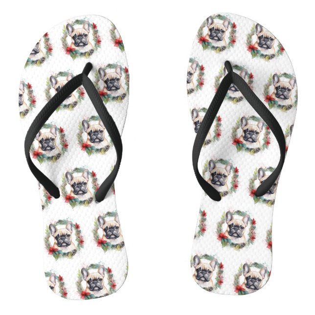Tongs French Bulldog Christmas Wreath Festive Pup (Semelle)