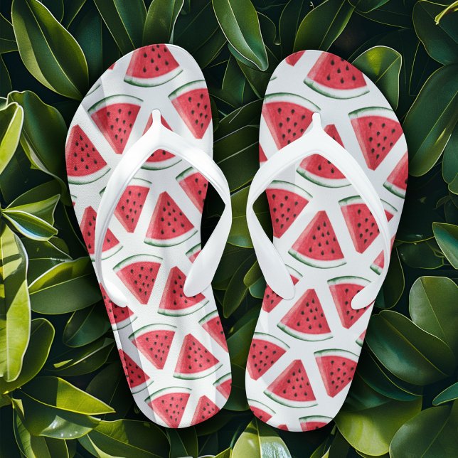 Tongs Fruit D'Été Rose Cuisiné Tranches De Pastèque (Créateur téléchargé)