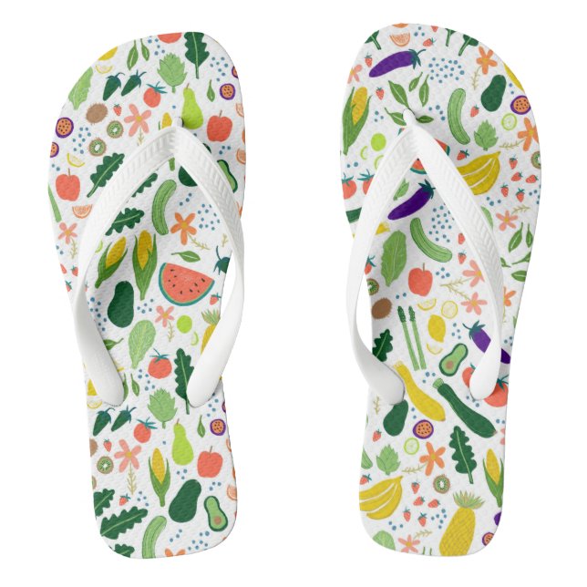 Tongs Fruits Whimsical colorés et Motif Légume (Semelle)