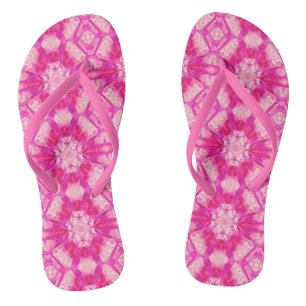 Tongs Fuchsia et Pastel Pink Tie Dye Motif