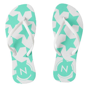 Tongs Fun Turquoise Stars Motif Monogrammes Flip flops