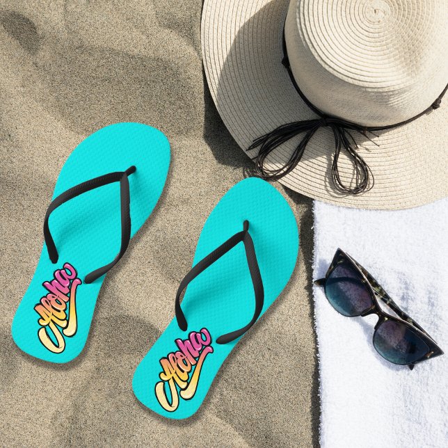 Tongs Funky Modern Aqua Blue Aloha Beach (Créateur téléchargé)