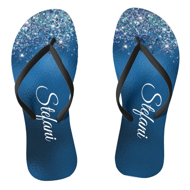 Tongs Glitter Royal Blue Foil Nom individuel (Semelle)