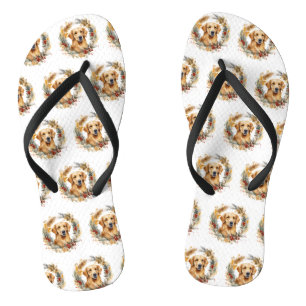 Tongs Golden Retriever Christmas Wreath Festive Pup