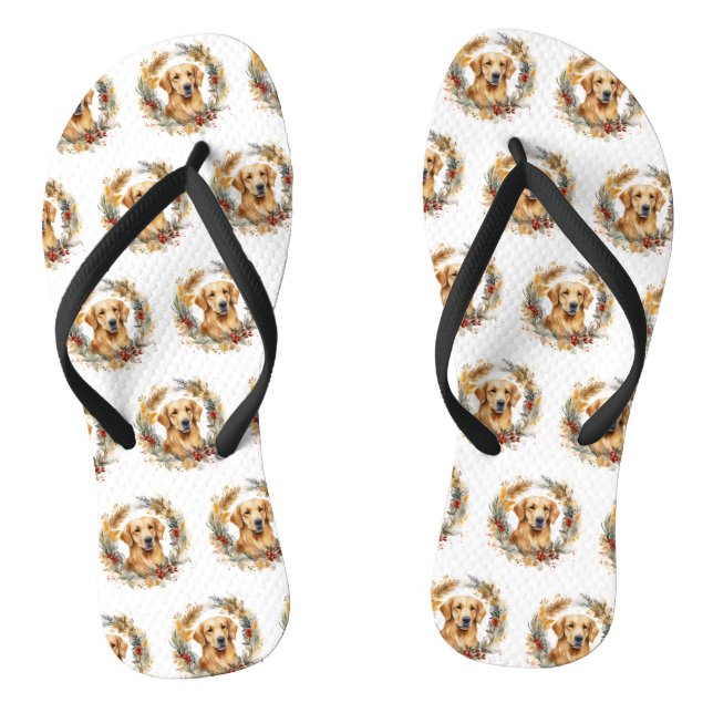 Tongs Golden Retriever Christmas Wreath Festive Pup (Semelle)