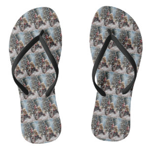 Tongs Goldendoodle Chien équitation Moto Noël