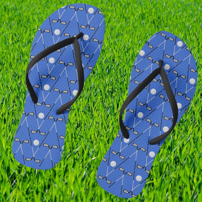 Tongs Golf clubs croisés bleu motif (With narrow black straps)
