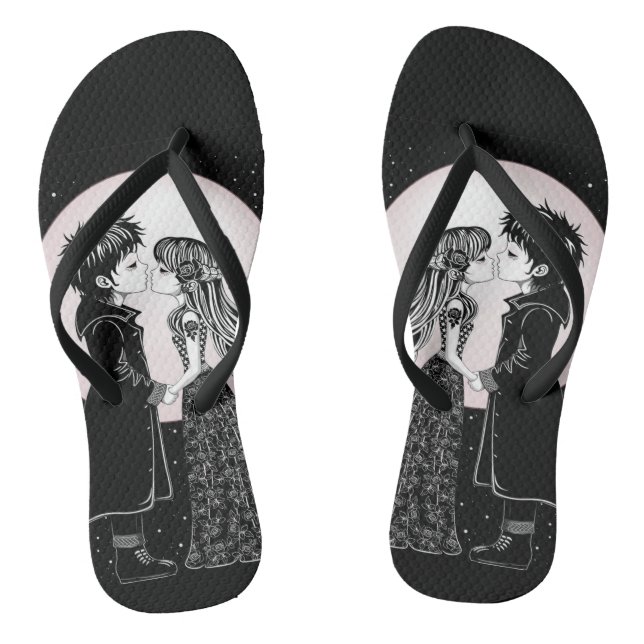 Tongs Gothique Emo Enfants Kiss Valentine's Day (Semelle)