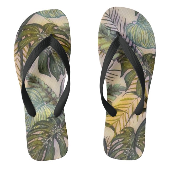 Tongs Grande aquarelle feuille tropicale colorée (Semelle)