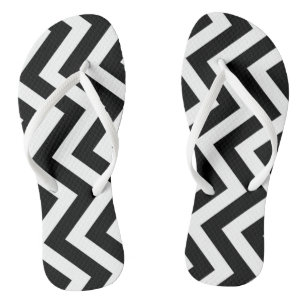 Tongs Grandes bandes Verticales Chevron Noir et Blanc